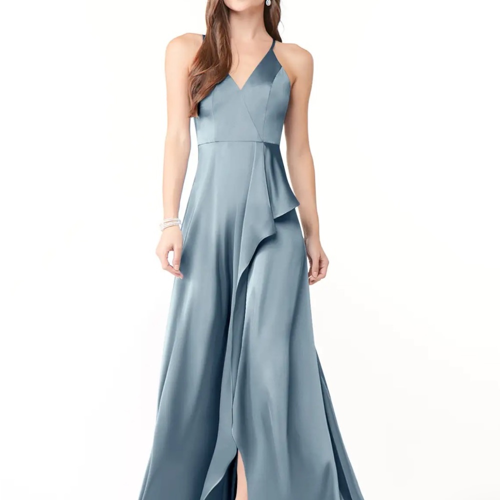 NWT - Azazie Dusty Blue Stretch Satin gown